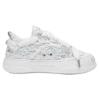 Silver Textured Low Top Sneakers, Unisex Lace Up Casual Shoes