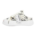 Black White Frayed Herringbone Platform Sneaker Mules, Unisex Backless Lace Up Shoes