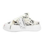 Black White Frayed Herringbone Platform Sneaker Mules, Unisex Backless Lace Up Shoes