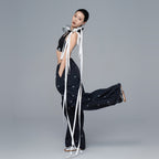 Black 100% Nylon Allover Butterfly Print Wide-Leg Parachute Pants with Drawstring Waist for Women
