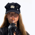 Black 3D Ear Detail Baseball Cap with Pearl Charm and Adjustable Strap