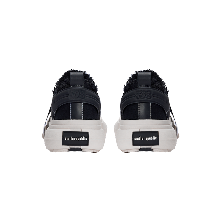Black 70s Frayed Canvas Platform Sneakers, Unisex Low Top Lace Up Shoes