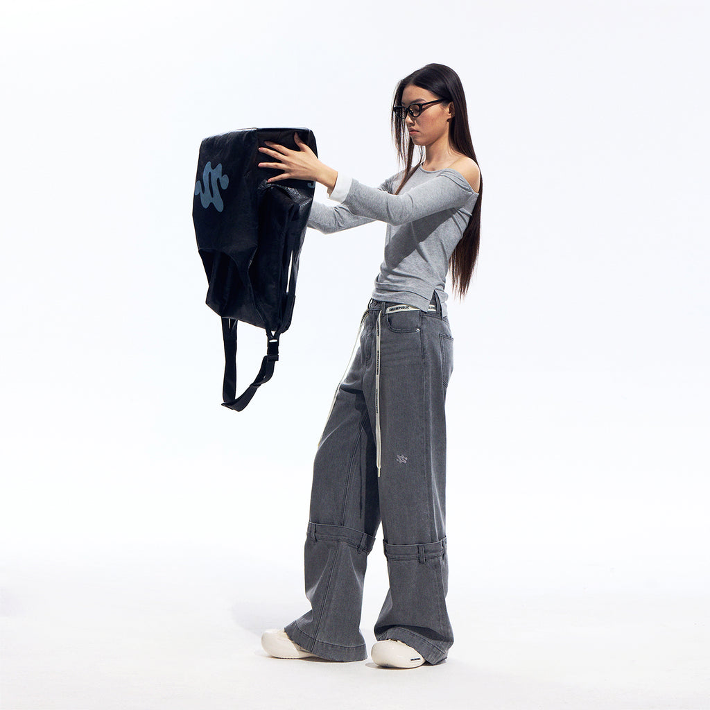 Gray One Shoulder Stretch Top with Viscose Blend Fabric for Women