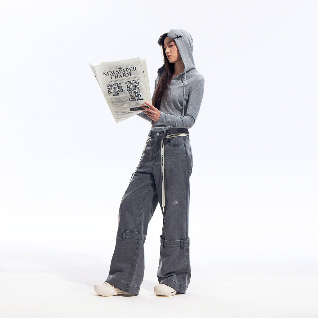 Gray Hooded Sweatshirt with 3D Ear Detail, Viscose Blend Pullover Hoodie for Women