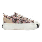 Multicolor Frayed Tweed Platform Sneakers, Unisex Low Top Lace Up Shoes