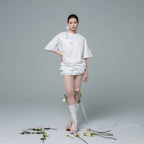 White Lace-Trim Tiered Ruffle Mini Skirt with Ribbed Elastic Waistband for Women