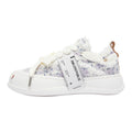 White Frayed Textured Low Top Sneakers, Unisex Lace Up Shoes