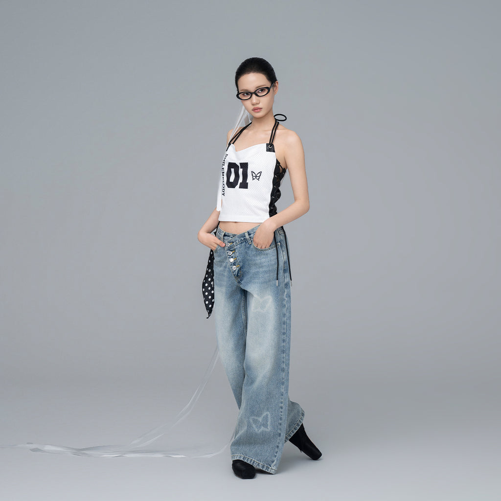 Women's Colorblock Mesh Tank Top with Side Drawstring Detail, Casual Streetwear Sleeveless Top