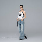 Women's Colorblock Mesh Tank Top with Side Drawstring Detail, Casual Streetwear Sleeveless Top