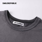 Washed Charcoal Gray/White 100% Cotton Gradient Letter Back Print Short Sleeve T-Shirt
