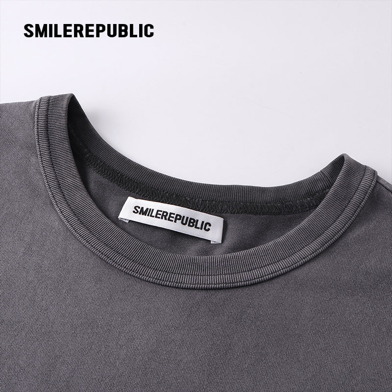 Washed Charcoal Gray/White 100% Cotton Gradient Letter Back Print Short Sleeve T-Shirt