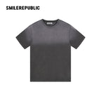 Washed Charcoal Gray/White 100% Cotton Gradient Letter Back Print Short Sleeve T-Shirt
