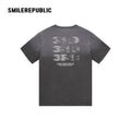 Washed Charcoal Gray/White 100% Cotton Gradient Letter Back Print Short Sleeve T-Shirt