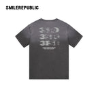 Washed Charcoal Gray/White 100% Cotton Gradient Letter Back Print Short Sleeve T-Shirt