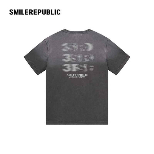 Washed Charcoal Gray/White 100% Cotton Gradient Letter Back Print Short Sleeve T-Shirt