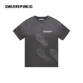 Washed Charcoal Gray 100% Cotton Shoe Sole Graphic Crew Neck Short Sleeve T Shirt