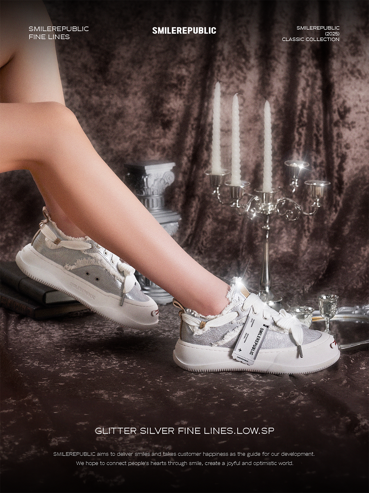 【NEW】Glitter Silver Fine Lins Low Top Sneaker