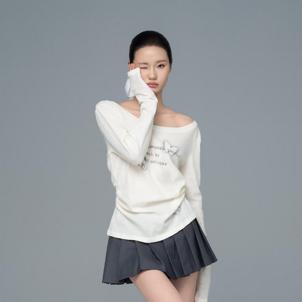 Gray Polyester Viscose Blend Pleated Mini Skirt with Side Tie and Logo Detail for Women