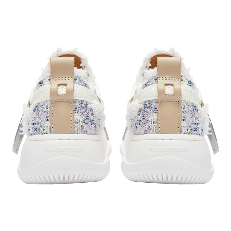 White Frayed Textured Low Top Sneakers, Unisex Lace Up Shoes