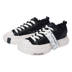 Black Frayed Canvas Chunky Platform Sneakers, Unisex Low Top Lace-Up Casual Streetwear Shoes - view 3
