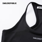 Black Polyester Spandex Racerback Thong Bodysuit, Sleeveless Logo Fitted One Piece Top for Women