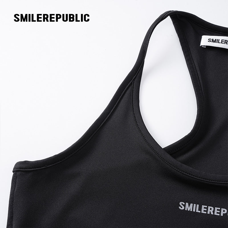 Black Polyester Spandex Racerback Thong Bodysuit, Sleeveless Logo Fitted One Piece Top for Women