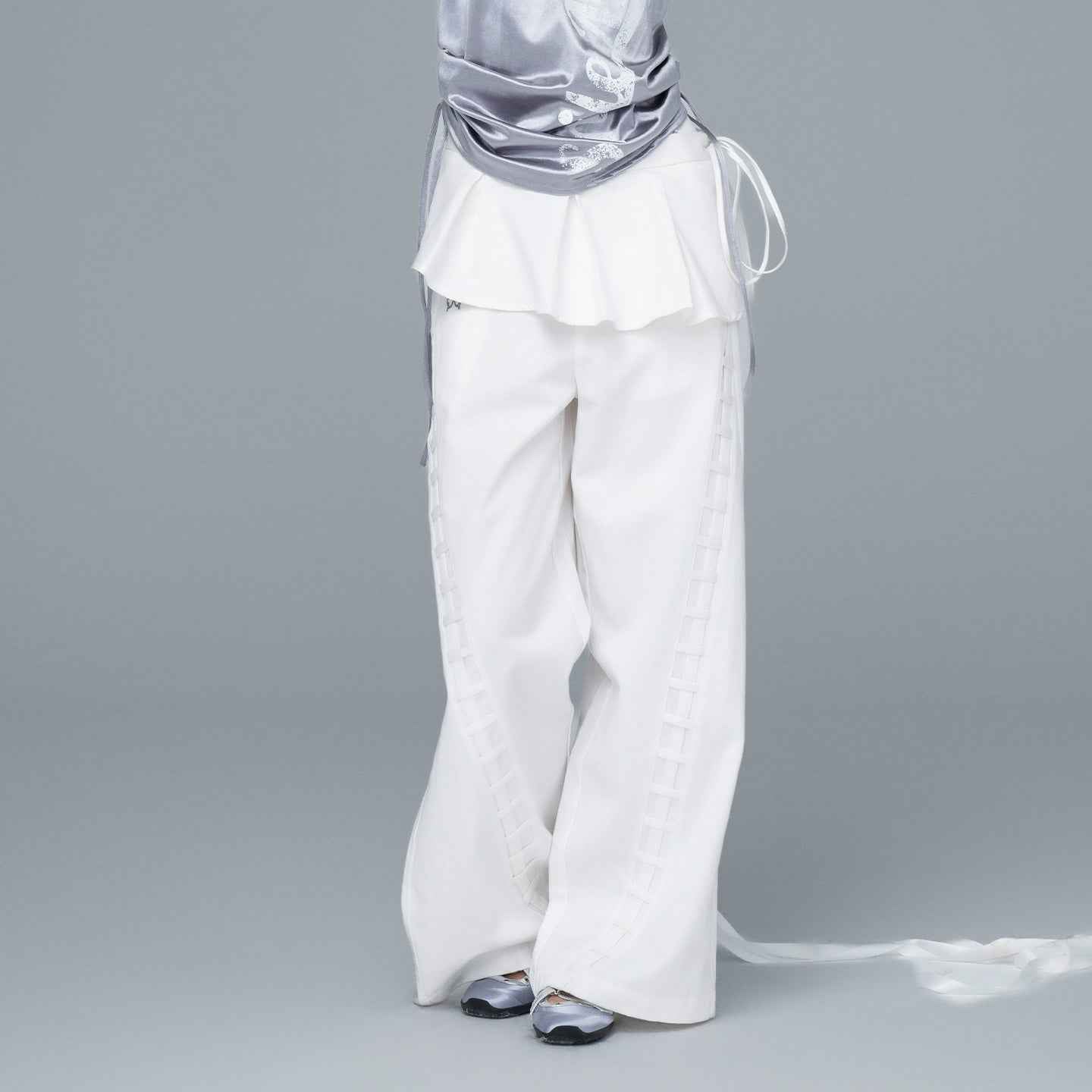 Detachable Pleated Skirt with Wide-Leg Trousers