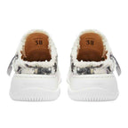 Black White Frayed Herringbone Platform Sneaker Mules, Unisex Backless Lace Up Shoes