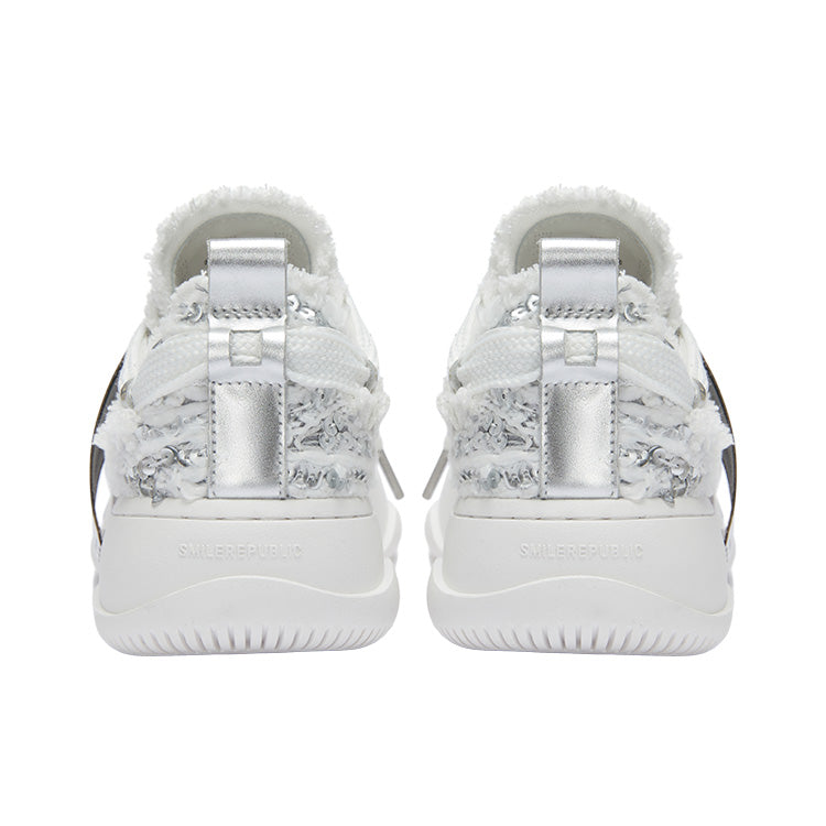 Silver Textured Low Top Sneakers, Unisex Lace Up Casual Shoes