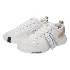 White Frayed Canvas Chunky Platform Sneakers, Unisex Low Top Lace-Up Casual Streetwear Shoes - view 2