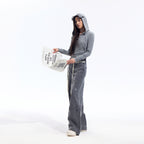 Gray Hooded Sweatshirt with 3D Ear Detail, Viscose Blend Pullover Hoodie for Women