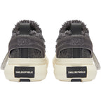 Gray Distressed Frayed Canvas Platform Sneakers, Unisex Low Top Lace-Up Retro Casual Shoes - view 7