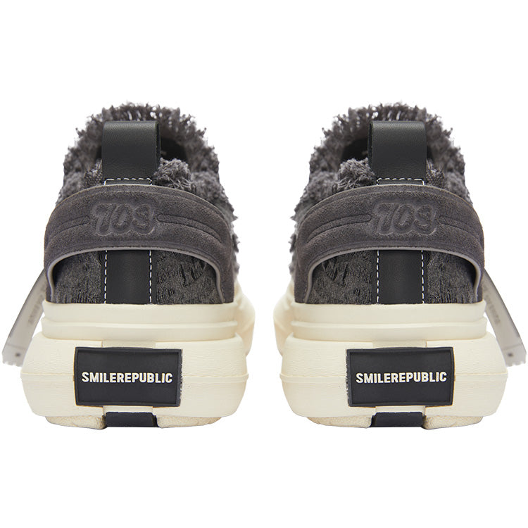 Grey Frayed Canvas Platform Sneakers, Unisex Low Top Lace Up Shoes