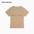 Khaki Regenerated/Gray Regenerated/Blue Regenerated Cellulose Wool Blend Faux Pearl Logo Cropped T-Shirt for Women