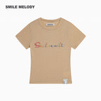 Khaki Regenerated/Gray Regenerated/Blue Regenerated Cellulose Wool Blend Faux Pearl Logo Cropped T-Shirt for Women