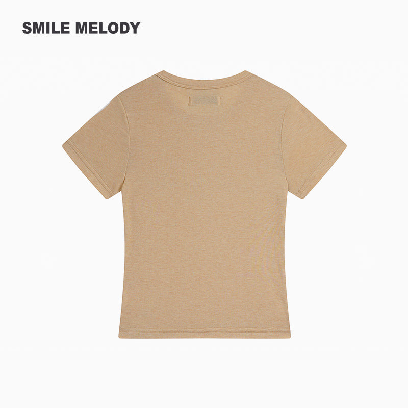 Khaki Regenerated/Gray Regenerated/Blue Regenerated Cellulose Wool Blend Faux Pearl Logo Cropped T-Shirt for Women