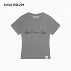 Khaki Regenerated/Gray Regenerated/Blue Regenerated Cellulose Wool Blend Faux Pearl Logo Cropped T-Shirt for Women