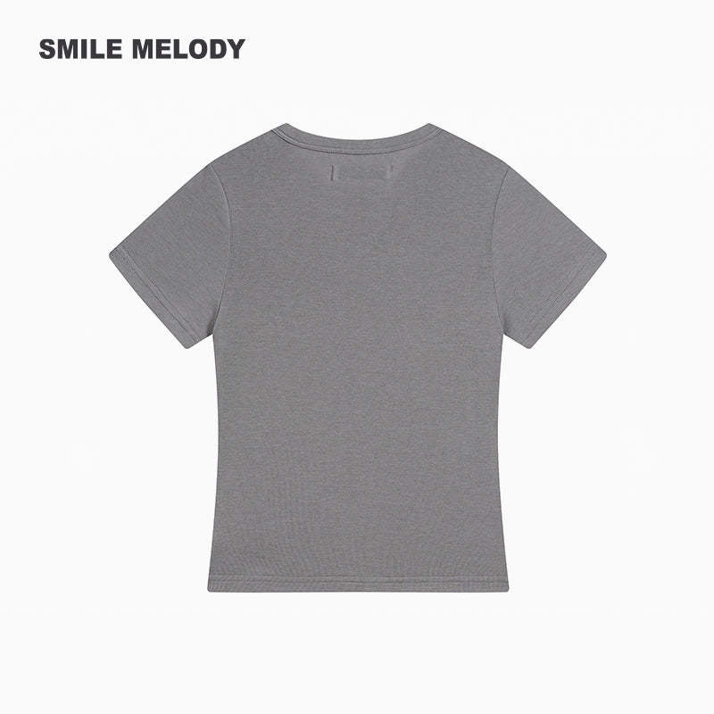 Khaki Regenerated/Gray Regenerated/Blue Regenerated Cellulose Wool Blend Faux Pearl Logo Cropped T-Shirt for Women