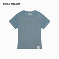 Khaki Regenerated/Gray Regenerated/Blue Regenerated Cellulose Wool Blend Faux Pearl Logo Cropped T-Shirt for Women