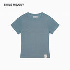 Khaki Regenerated/Gray Regenerated/Blue Regenerated Cellulose Wool Blend Faux Pearl Logo Cropped T-Shirt for Women