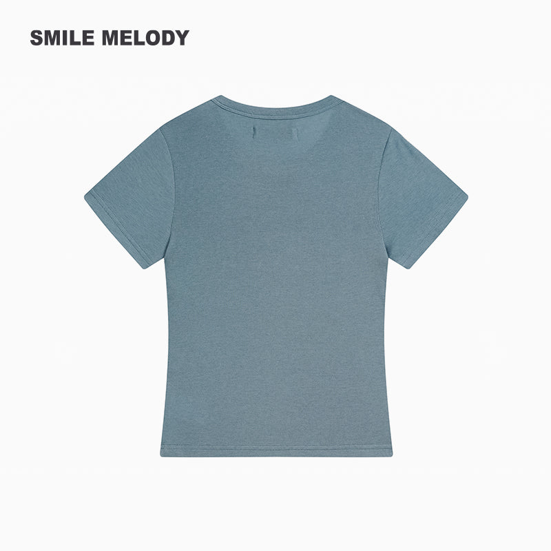 Khaki Regenerated/Gray Regenerated/Blue Regenerated Cellulose Wool Blend Faux Pearl Logo Cropped T-Shirt for Women