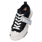 Black Frayed Canvas Chunky Platform Sneakers, Unisex Low Top Lace-Up Casual Streetwear Shoes - view 5