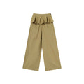 Yellow and Black Plaid 100% Cotton Wide-Leg Pants with Removable Pleated Skirt Overlay for Women
