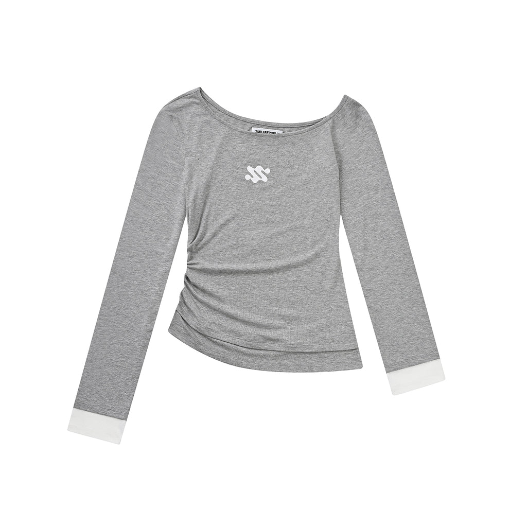 Gray One Shoulder Stretch Top with Viscose Blend Fabric for Women