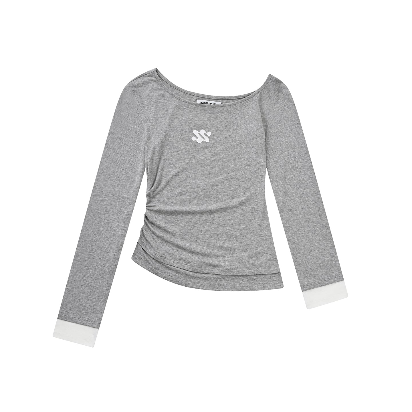 Gray One Shoulder Stretch Top with Viscose Blend Fabric for Women