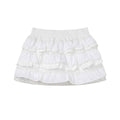 White Lace-Trim Tiered Ruffle Mini Skirt with Ribbed Elastic Waistband for Women