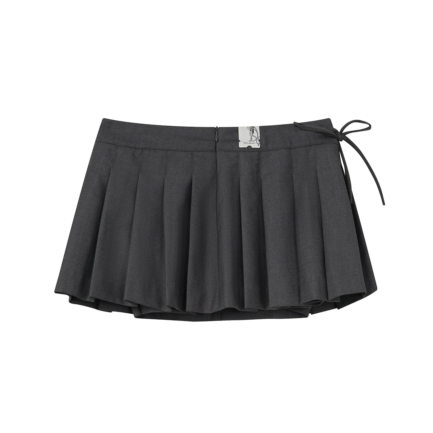 Gray Polyester Viscose Blend Pleated Mini Skirt with Side Tie and Logo Detail for Women