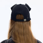 Black 3D Ear Detail Baseball Cap with Pearl Charm and Adjustable Strap
