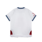 White Polyester Colorblock V-Neck Number Graphic Jersey Top with Removable Feather Trim for Women