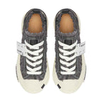 Grey Frayed Canvas Platform Sneakers, Unisex Low Top Lace Up Shoes